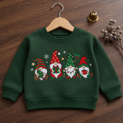 Personalized Four Christmas Gnomes Holiday Festive Embroidered Youth Sweatshirt