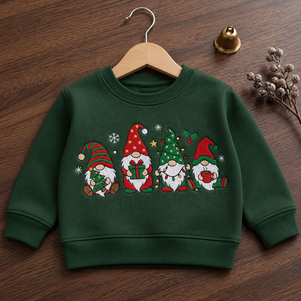 Personalized Four Christmas Gnomes Holiday Festive Embroidered Youth Sweatshirt