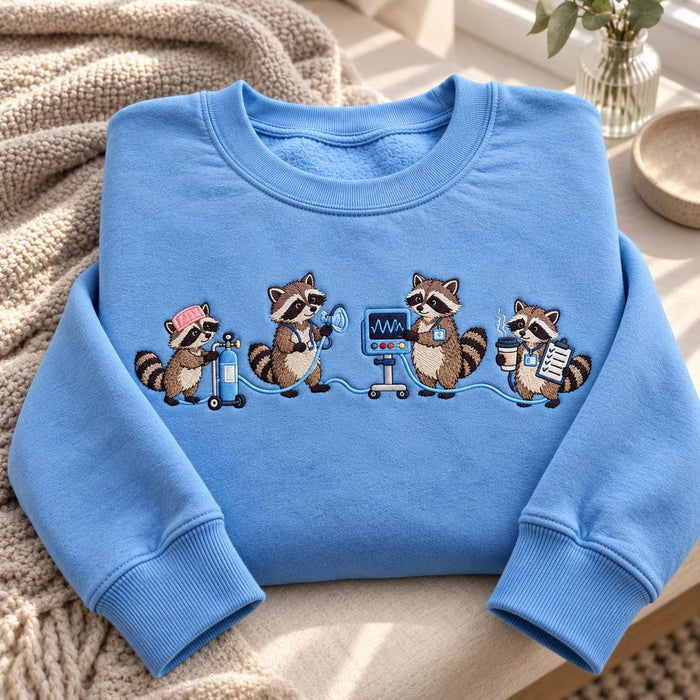 Raccoon Respiratory Therapist Medical Equipment Nurse Cute Rt Embroidered Sweatshirt
