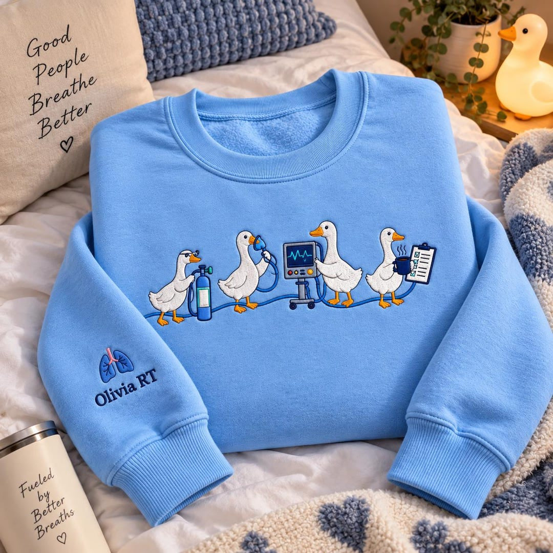 Personalized Respiratory Therapist Rt Goose Nurse Duck Medical Equipment embroidered sweatshirt — front view