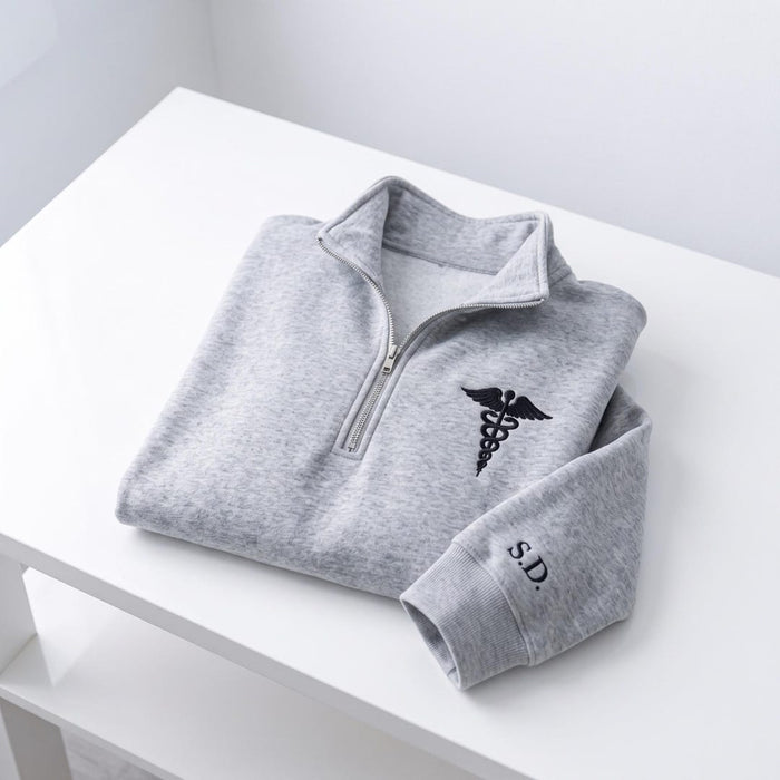 Personalized Caduceus Medical Symbol Monogram Embroidered Quarter-Zip
