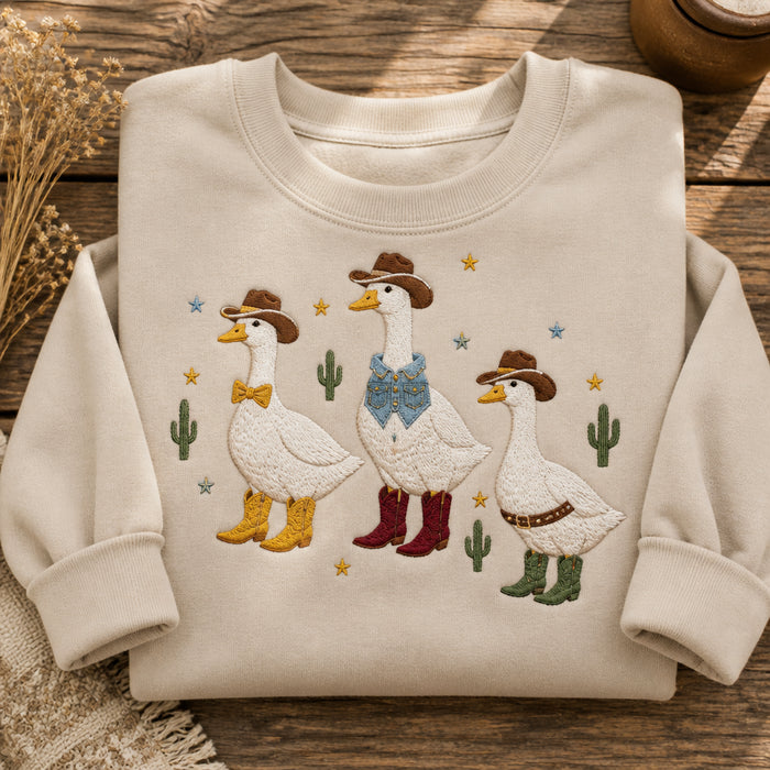 Cowboy Goose Trio Western Farmcore Embroidered Sweatshirt