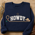Western Howdy Rodeo Scene embroidered sweatshirt — front view