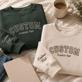 Personalized Custom Text Varsity Arch Sleeve Name embroidered sweatshirt — front view