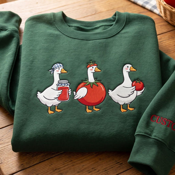 Personalized Tomato Goose Canning Jar Farmhouse embroidered sweatshirt — front view