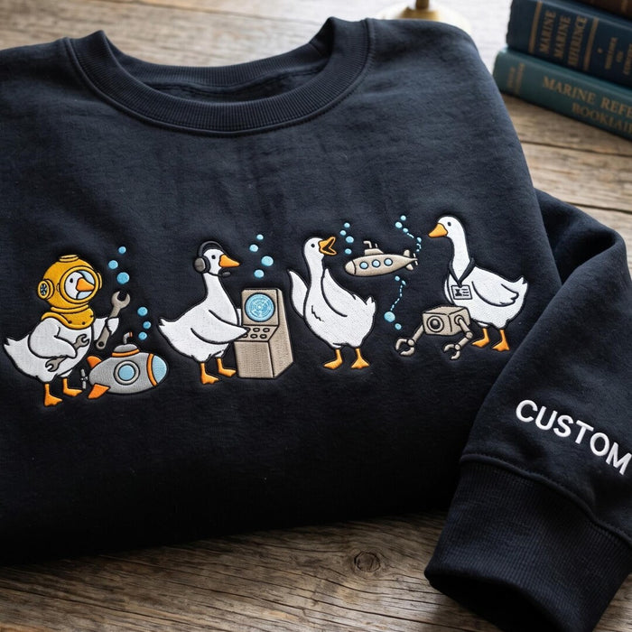 Personalized Funny Goose Ocean Marine Science Diver Submarine Robot Embroidered Sweatshirt