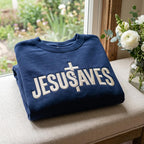 Jesus Saves Cross Faith Christian embroidered sweatshirt — front view