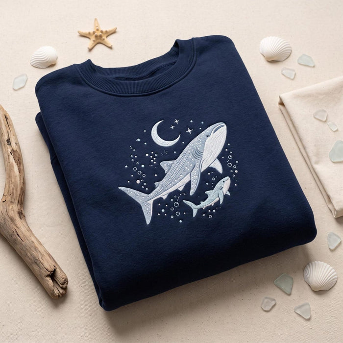 Personalized Whale Shark Mom Baby Ocean Moon Stars Bubbles Embroidered Sweatshirt