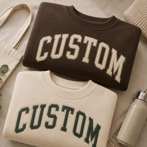 Personalized Custom Varsity Arch Letter embroidered sweatshirt — front view
