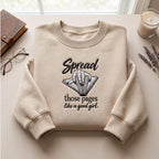 Spread Those Pages Like a Good Girl Book Reader embroidered sweatshirt — front view