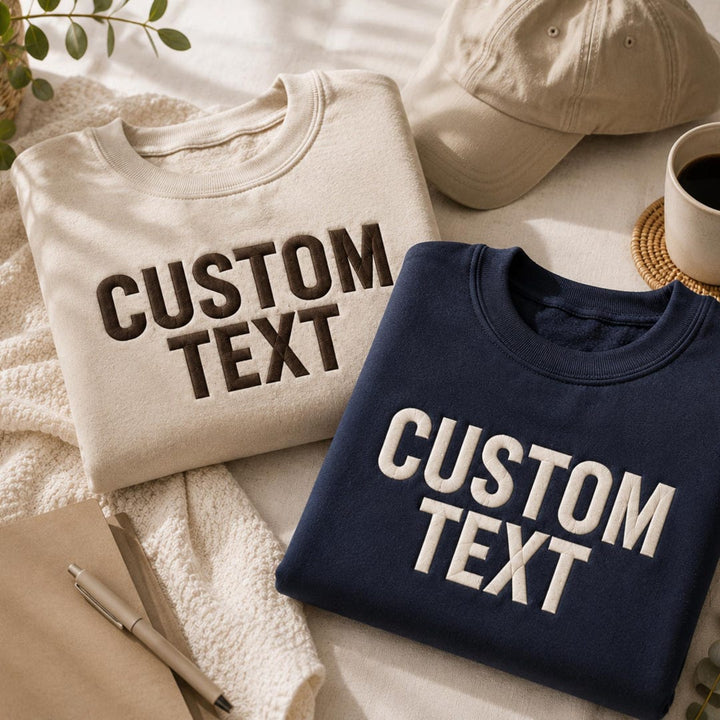 Personalized Custom Text Bold Block Letter embroidered sweatshirt — front view