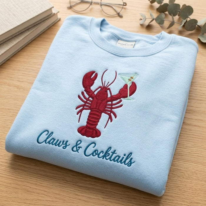 Claws & Cocktails Lobster Martini Glass Embroidered Sweatshirt