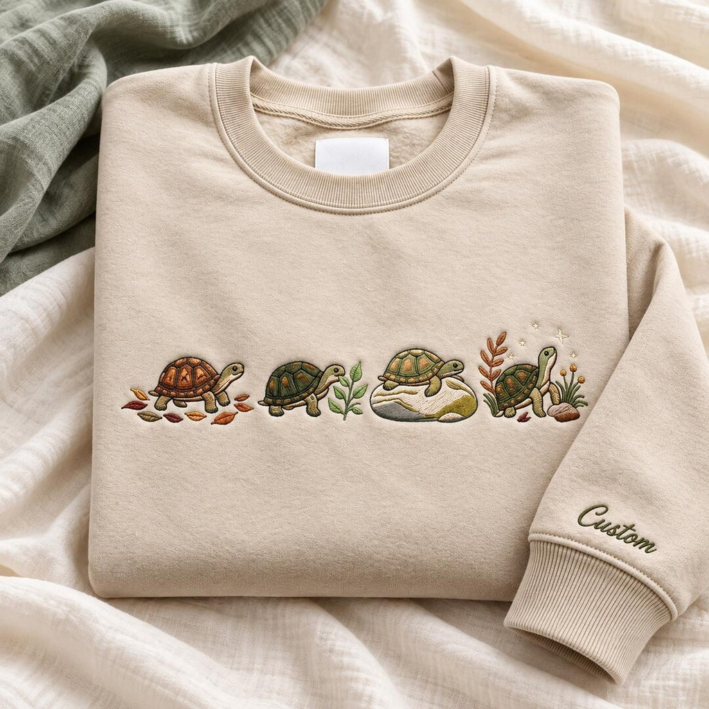 Personalized Four Turtles Nature Botanical Custom Name Sleeve embroidered sweatshirt — front view