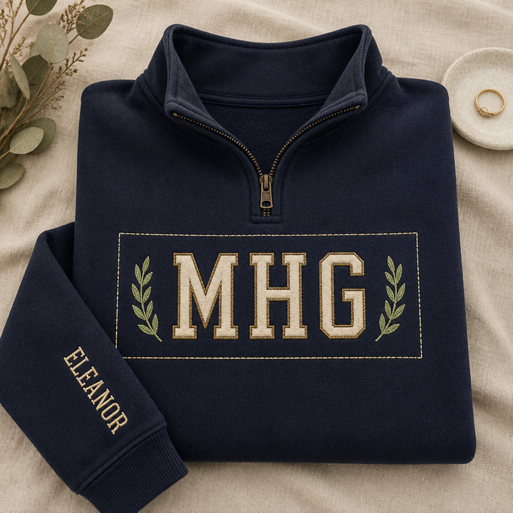 Personalized Classic Block Monogram for Women embroidered quarter-zip — front view