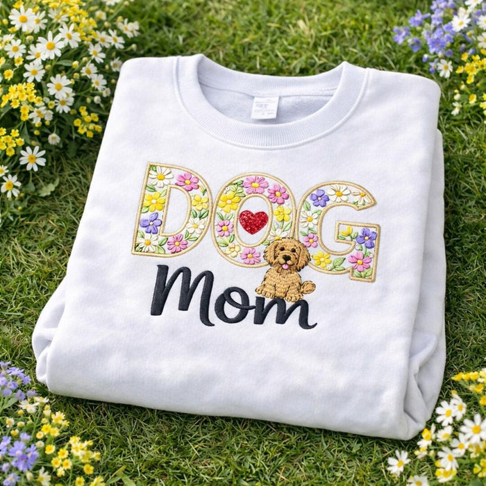 Dog Mom Floral Letters Goldendoodle Puppy Embroidered Sweatshirt