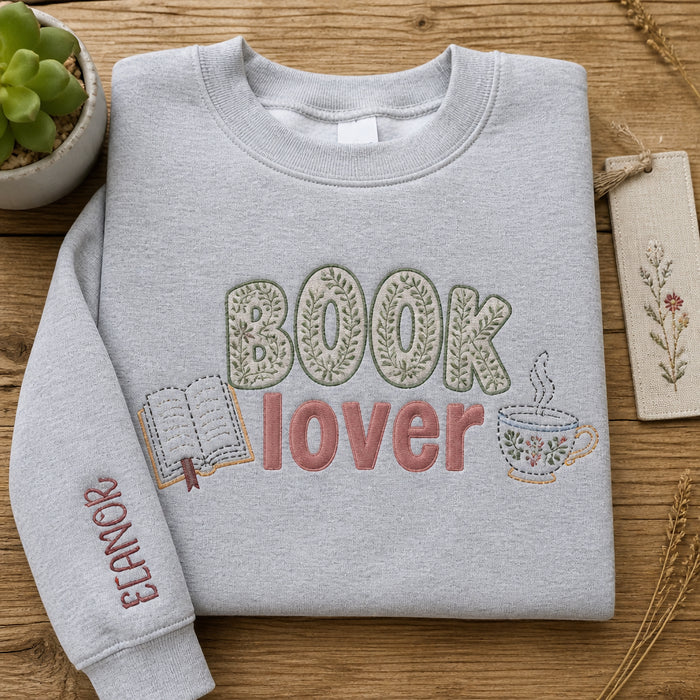 Personalized Book Lover Botanical Arch Embroidered Sweatshirt