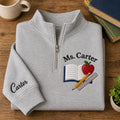 Personalized Teacher with Classroom Scene Embroidery embroidered quarter-zip — front view