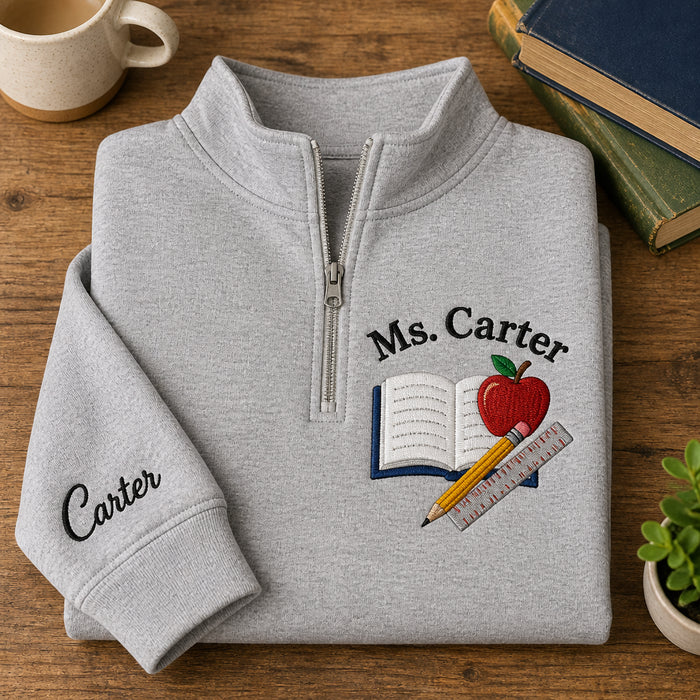 Personalized Teacher with Classroom Scene Embroidery Embroidered Quarter-Zip