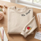 Personalized Teacher Name Collar Apple Pencil Sleeve embroidered sweatshirt — front view