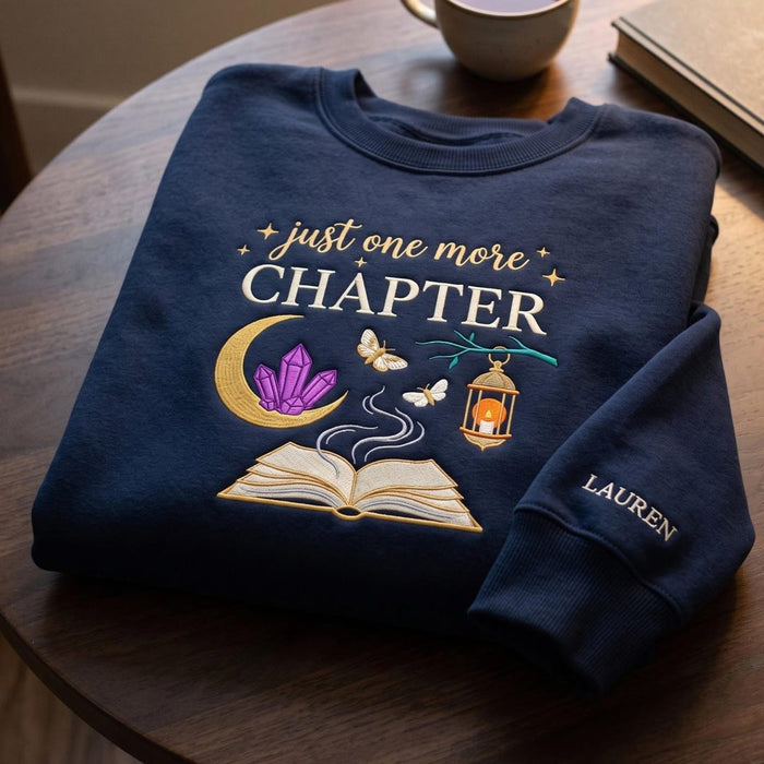 Personalized Just One More Chapter Book Moon Crystal Lantern Butterfly Embroidered Sweatshirt