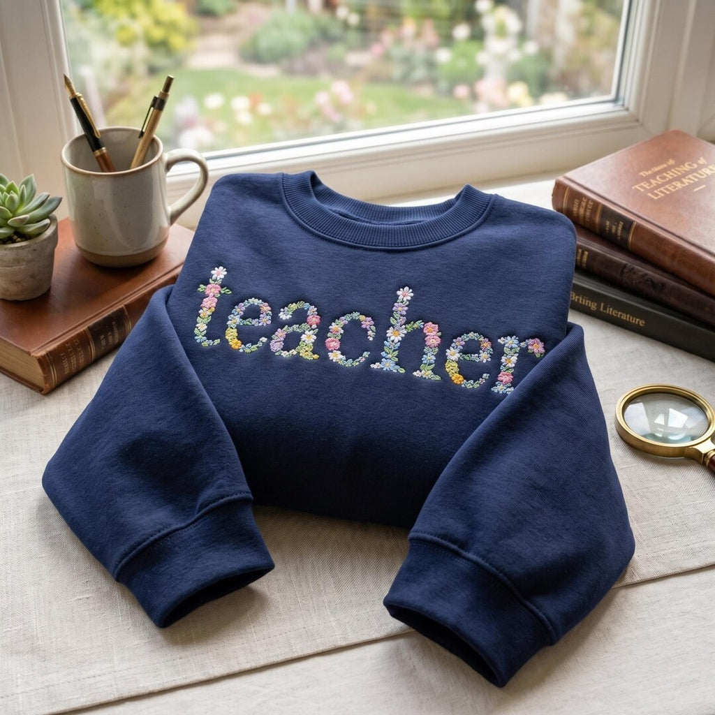Personalized Teacher Wildflower Floral Letter Custom Name embroidered sweatshirt — front view