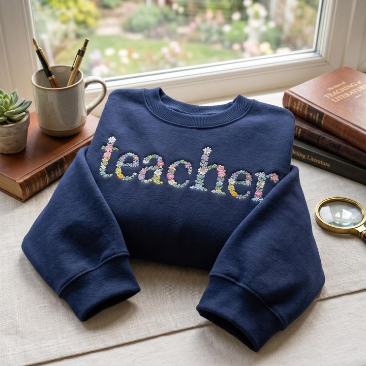Personalized Teacher Wildflower Floral Letter Custom Name embroidered sweatshirt — front view