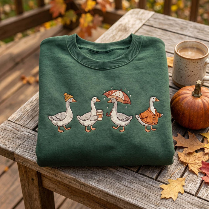 Personalized Fall Geese Beanie Coffee Umbrella Cardigan Autumn Custom Name Embroidered Sweatshirt
