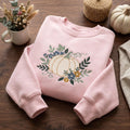 Fall Floral Pumpkin Botanical Leaves Wildflowers embroidered sweatshirt — front view