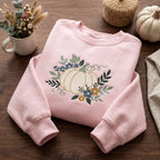 Fall Floral Pumpkin Botanical Leaves Wildflowers embroidered sweatshirt — front view