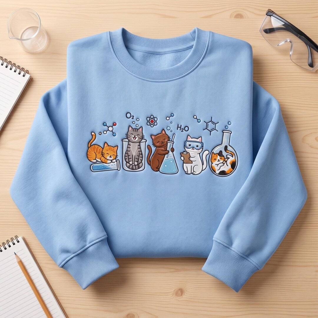 Science Cats Chemistry Lab Beaker Flask Molecule embroidered sweatshirt — front view