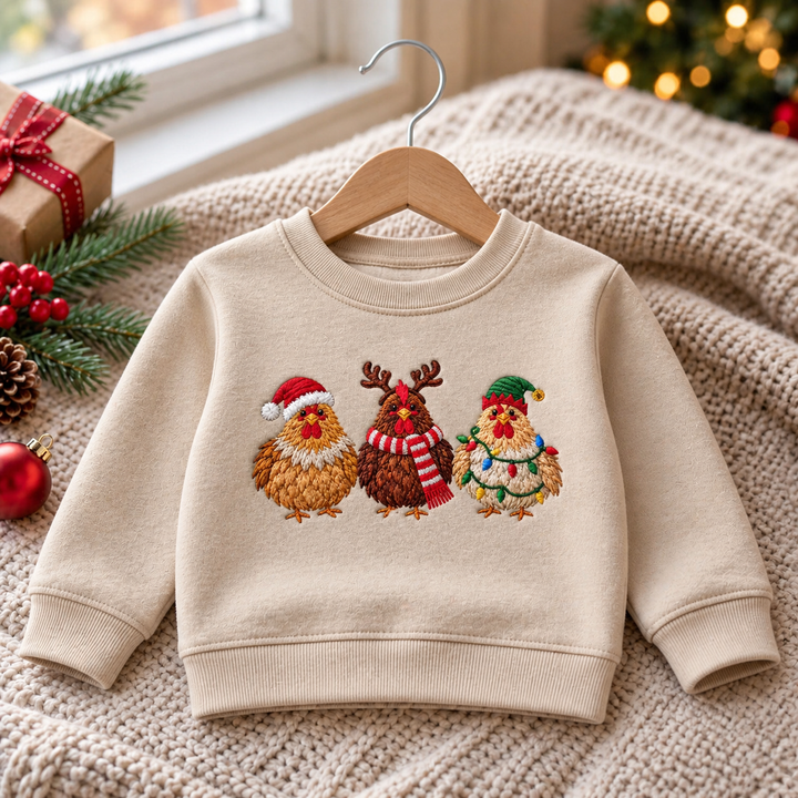 Christmas Chickens Santa Reindeer Elf Holiday Farm Embroidered Youth Sweatshirt