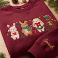 Personalized Christmas Bunny Bear Holiday Animals Santa Hat Wreath Candy Cane embroidered sweatshirt — front view