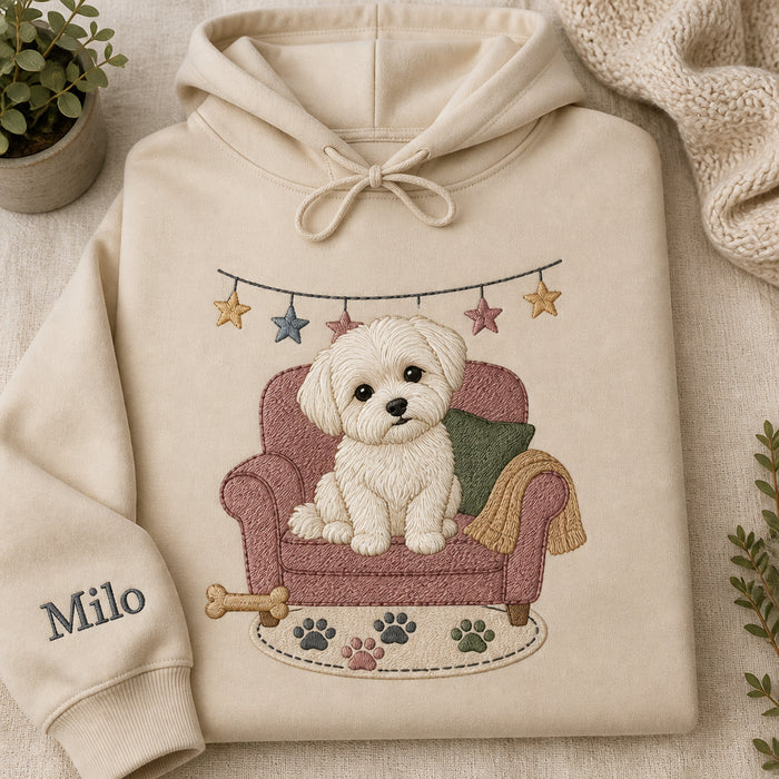 Personalized Small Dog Scene Oversized Embroidered Hoodie