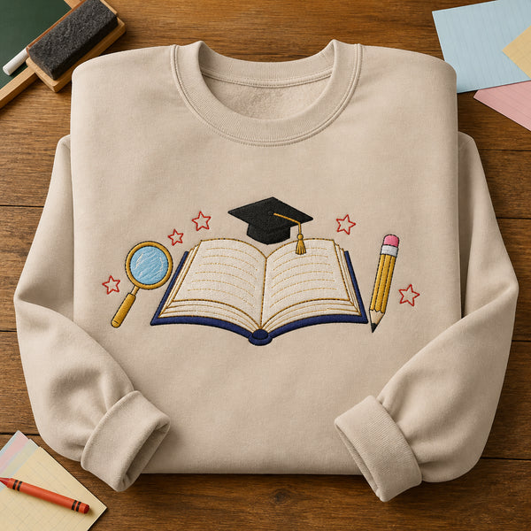 Teacher Life Classroom Scene Crew Neck embroidered sweatshirt — front view