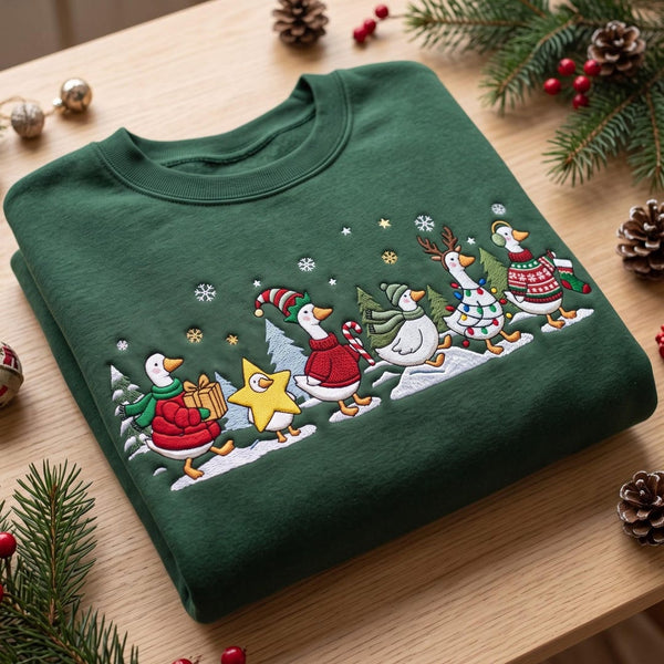 Personalized Christmas Geese Squad Festive Parade Snowflakes Custom Name embroidered sweatshirt — front view