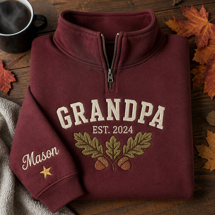 Personalized Grandpa EST Year Grandkids Names Sleeve Embroidered Quarter-Zip