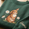 Personalized Bunny Rabbit Daisy Floral Custom Sleeve Name embroidered sweatshirt — front view