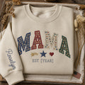 Personalized Patriotic Stars Mama EST Year embroidered sweatshirt — front view