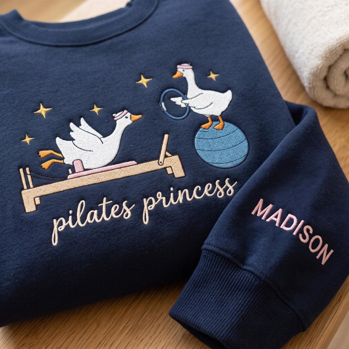 Personalized Pilates Princess Goose Reformer Ball Ring Embroidered Sweatshirt