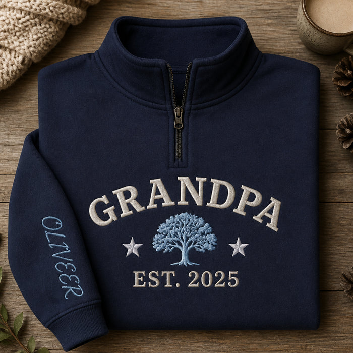 Personalized Grandpa EST 2025 with Grandkids Names Embroidered Quarter-Zip