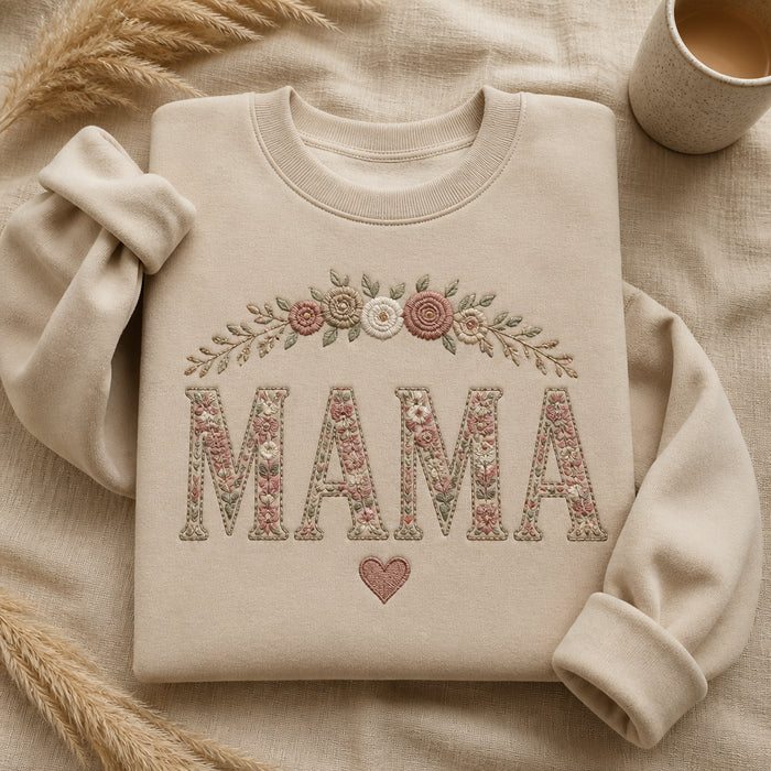 Floral Mama Script with Botanical Wreath Embroidered Sweatshirt