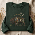 Wild Bison Meadow Scene Floral Chest embroidered sweatshirt — front view