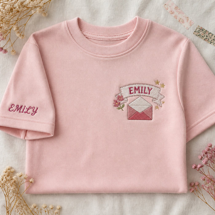 Personalized Name Left Chest Floral Embroidered T-Shirt