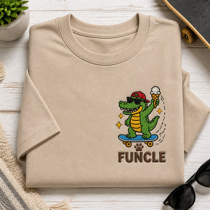 Funny Alligator Skateboard Funcle Gift Embroidered T-Shirt