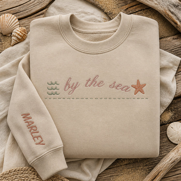 Personalized Shore Escape Neckline Script Embroidered Sweatshirt