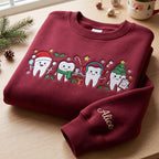 Personalized Christmas Dentist Cute Tooth Characters Holiday Custom Name embroidered sweatshirt — front view