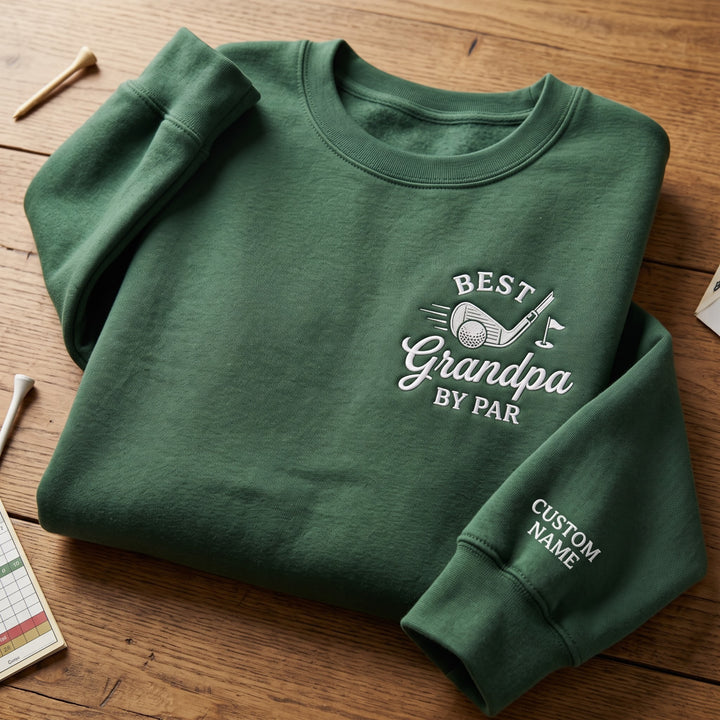 Personalized Best Grandpa by Par Golf Club Ball embroidered sweatshirt — front view