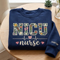 Personalized NICU Nurse Wildflower Letters Heartbeat embroidered sweatshirt — front view