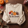 Personalized Tis the Season Fall Pumpkin Football Leaves Coffee embroidered sweatshirt — front view
