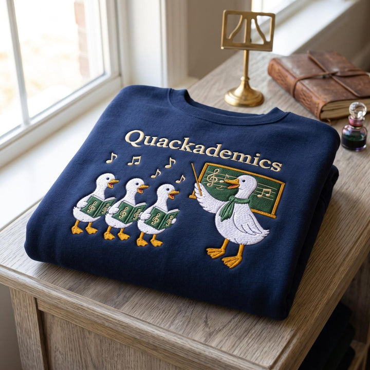Quackademics Music Teacher Goose Choir Chalkboard Custom Name embroidered sweatshirt — front view